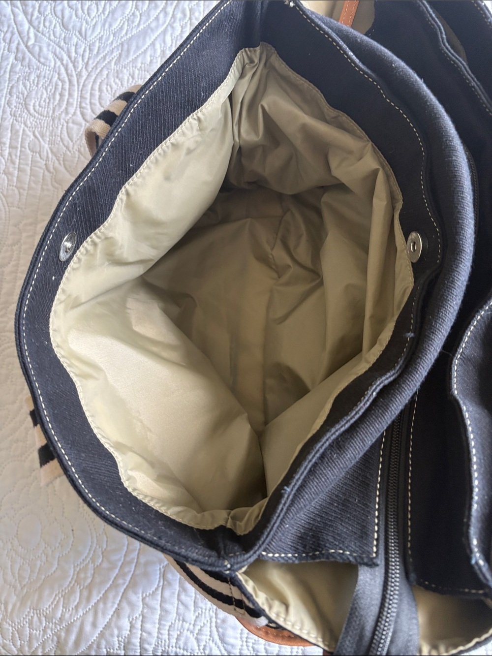 Classic Black Canvas and Tan Leather Travel Tote - Picture 7 of 16